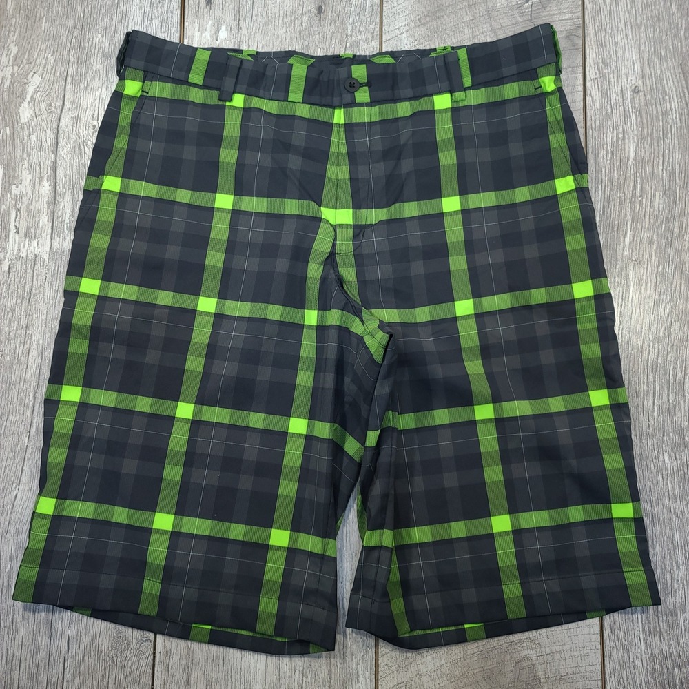 Nike Golf Shorts Mens 34 Green Plaid Dri-FIT Performance Checkered Athletic